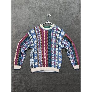 Vintage Gulf Traders Geometric Knit Sweater Mens Large Multi Color Ramie Cotton